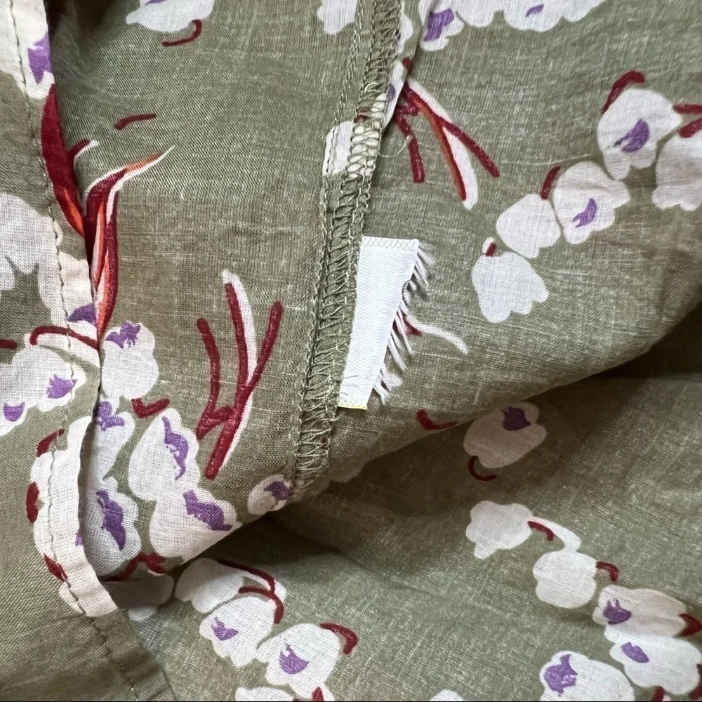 Per Una Green Floral Button Down Shirt Long Sleeve Cottagecore Boho Blouse